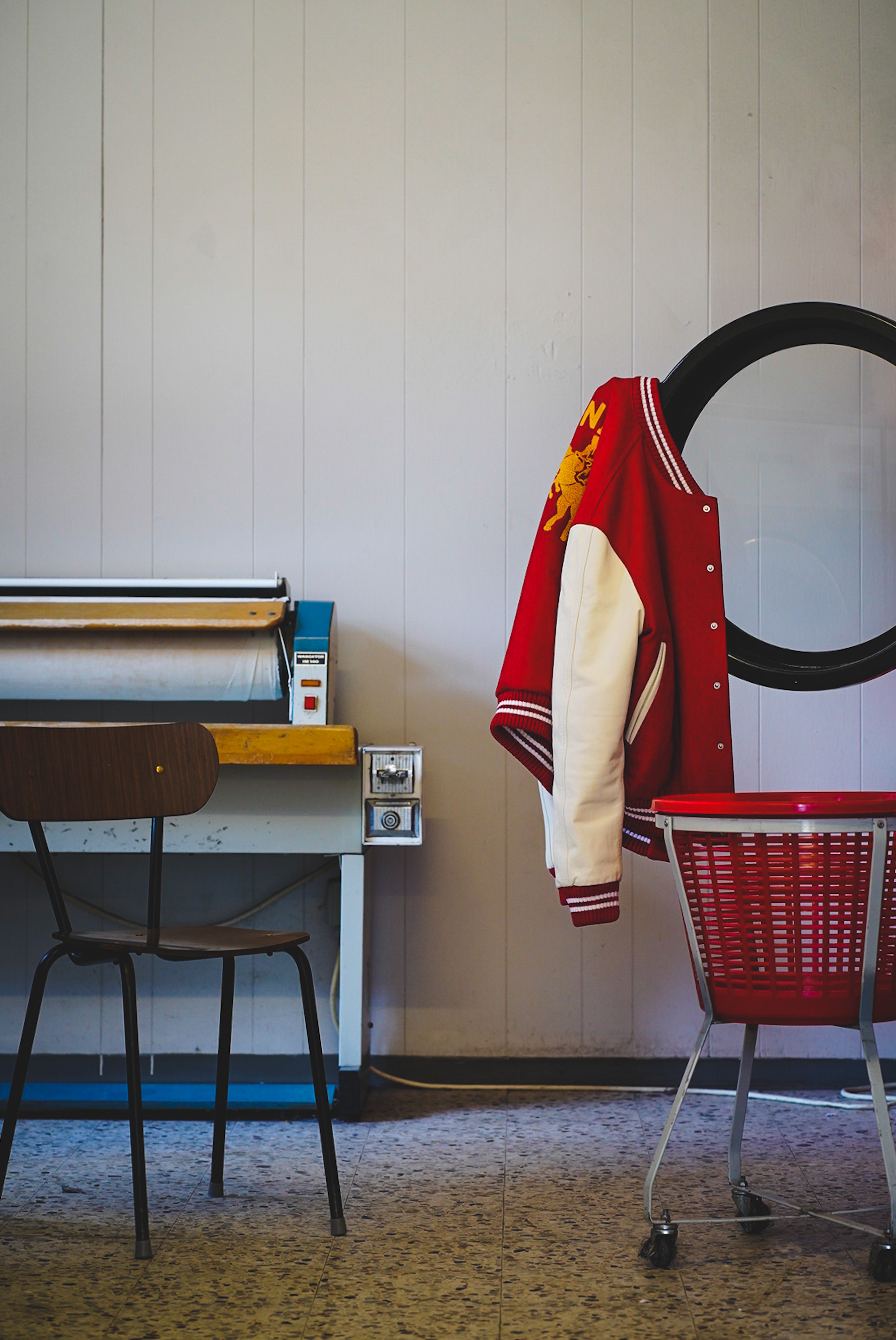 Gant X Wrangler Varsity Jacket Dark Red & White