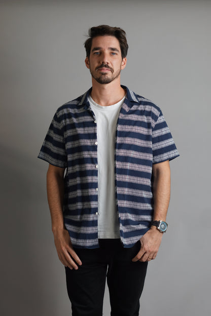 Samsøe Samsøe Navy and White Samo Striped Short Sleeved Shirt