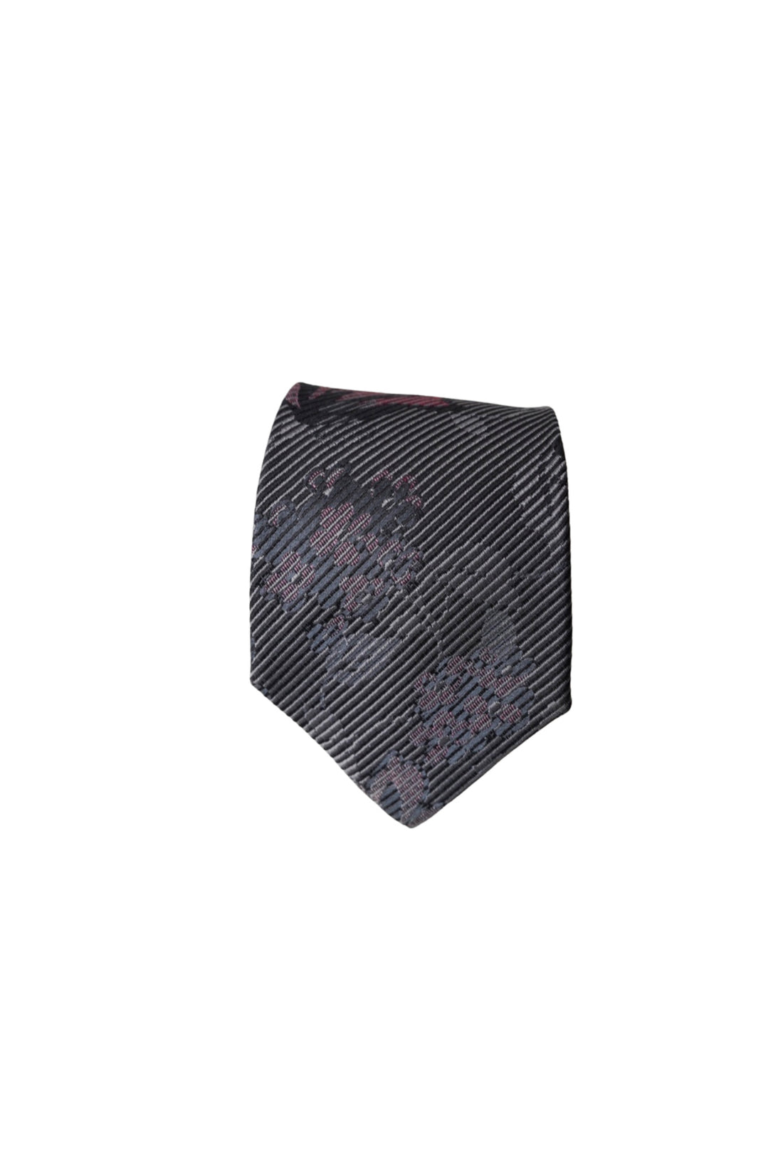 Kenzo Darkgrey Striped Flower Print Slim Silk Tie