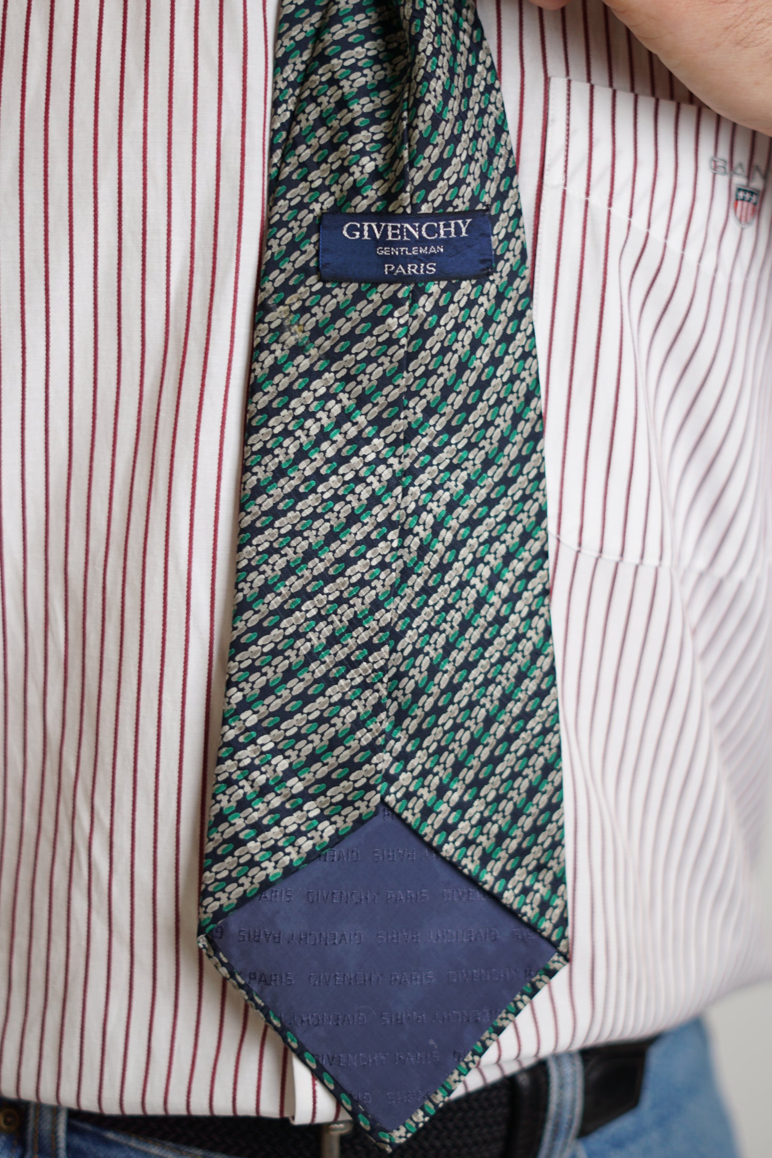 Givenchy Paris Navy, Green and Grey Dotted Gentlemen Silk Tie