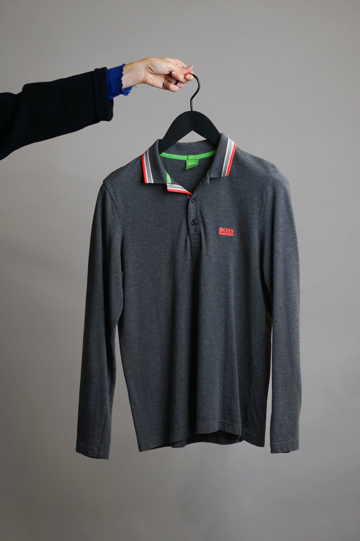 Hugo Boss Grey Modern Fit Long Sleeved Polo Shirt