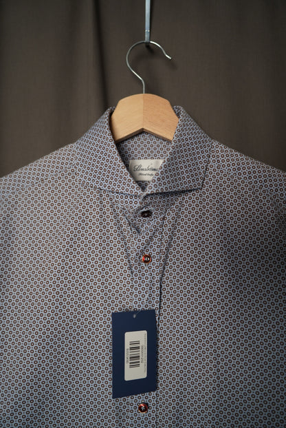 Stenströms Lightblue and Brown Dotted Fitted Body Cotton Shirt