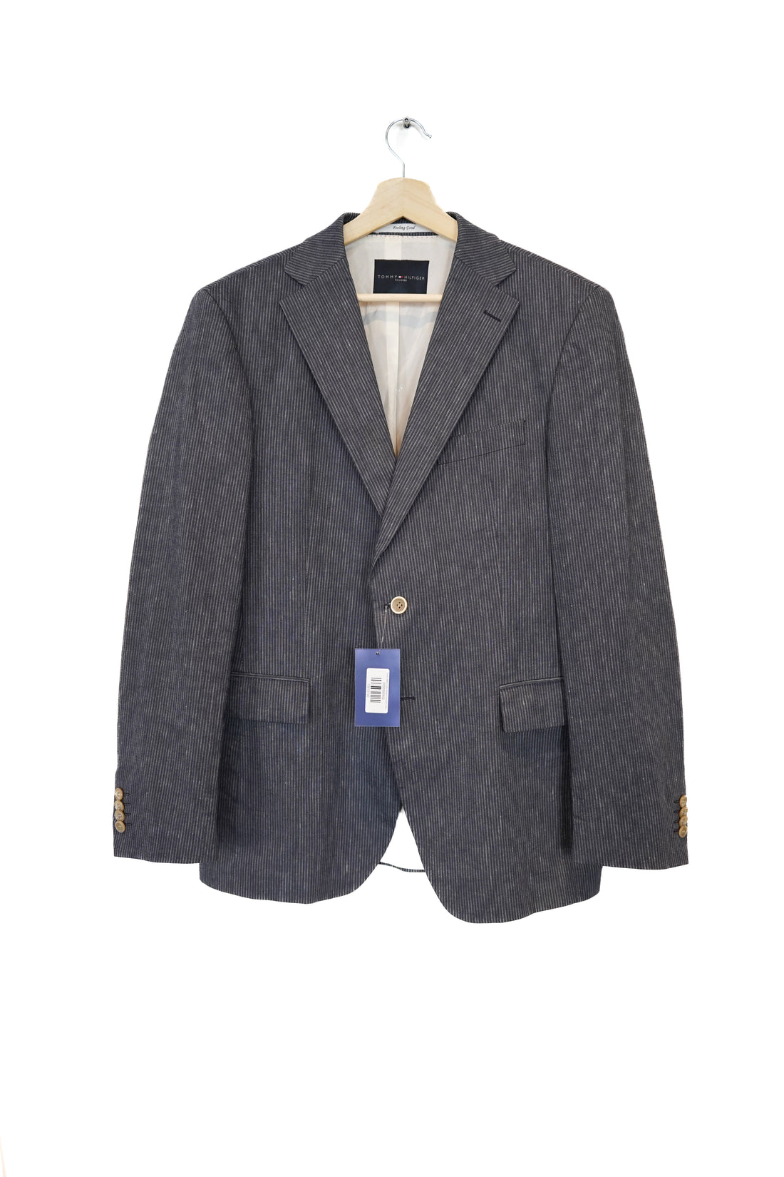 Tommy Hilfiger Gray Striped Linen and Cotton Blazer