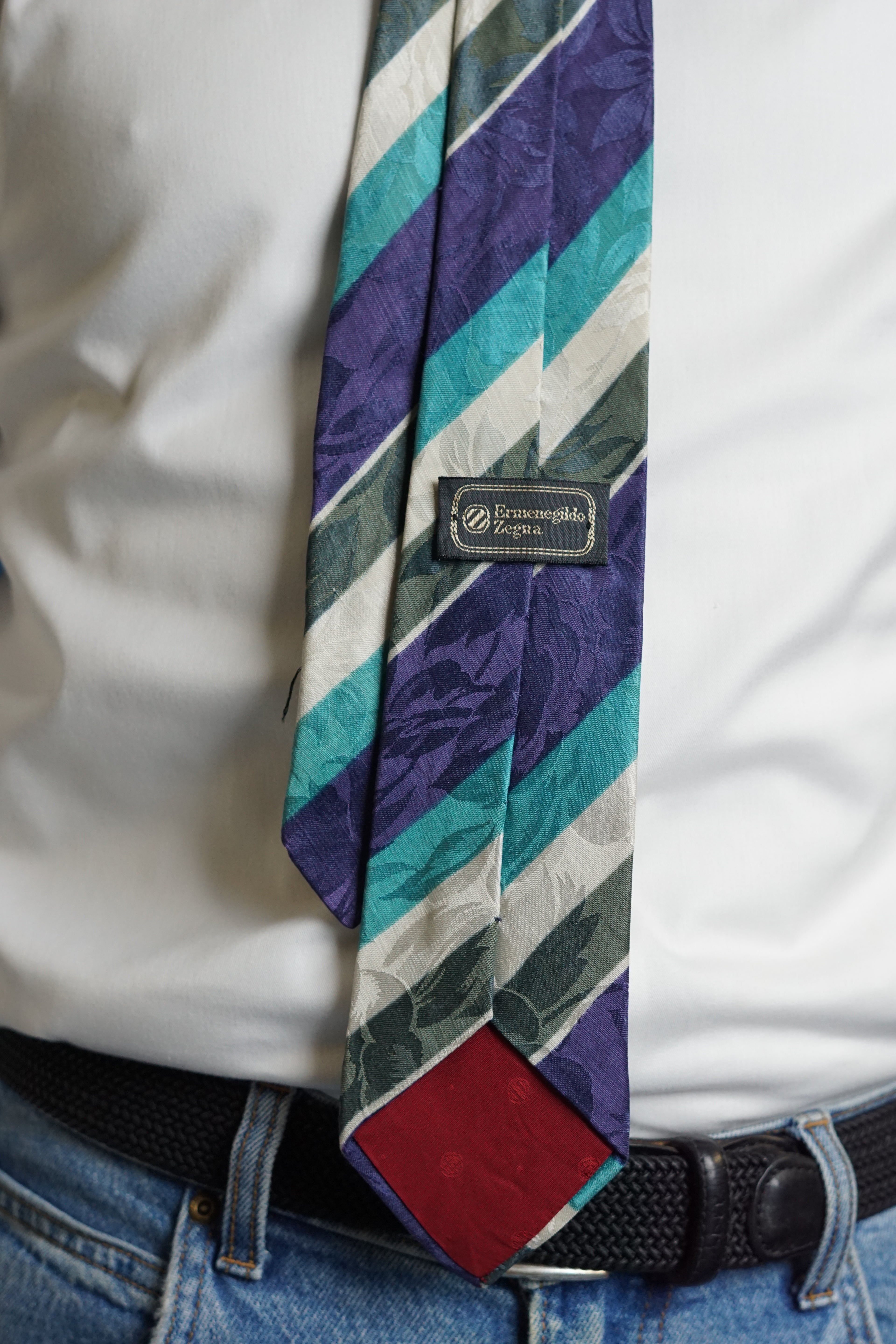 Ermenegildo Zegna Vintage Purple and Green Striped Tie