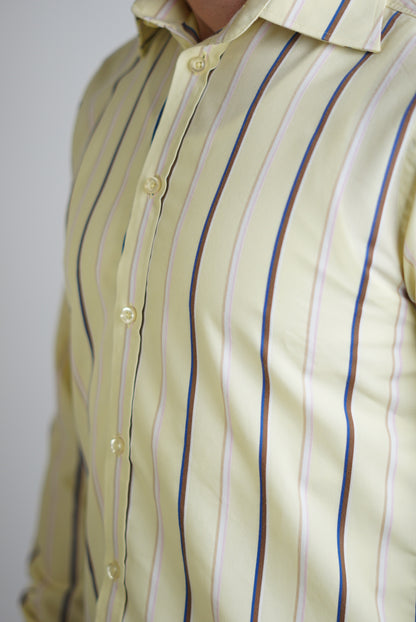 Bertoni Pastelyellow Striped Shirt