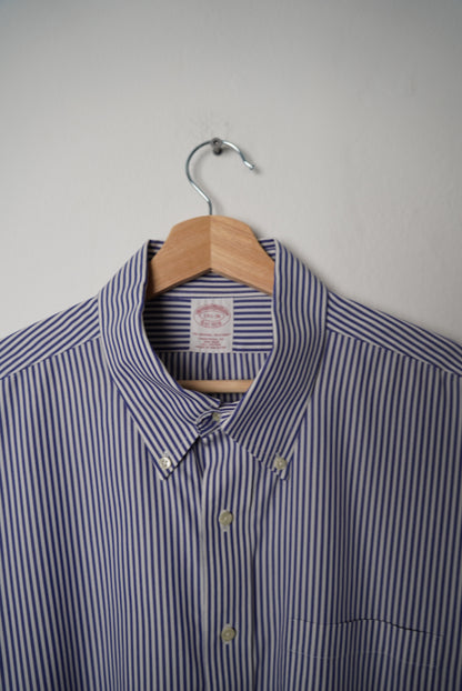 Brooks Brothers Blue and White Striped Original Polo Shirt Traditional Fit Non-Iron Cotton Shirt