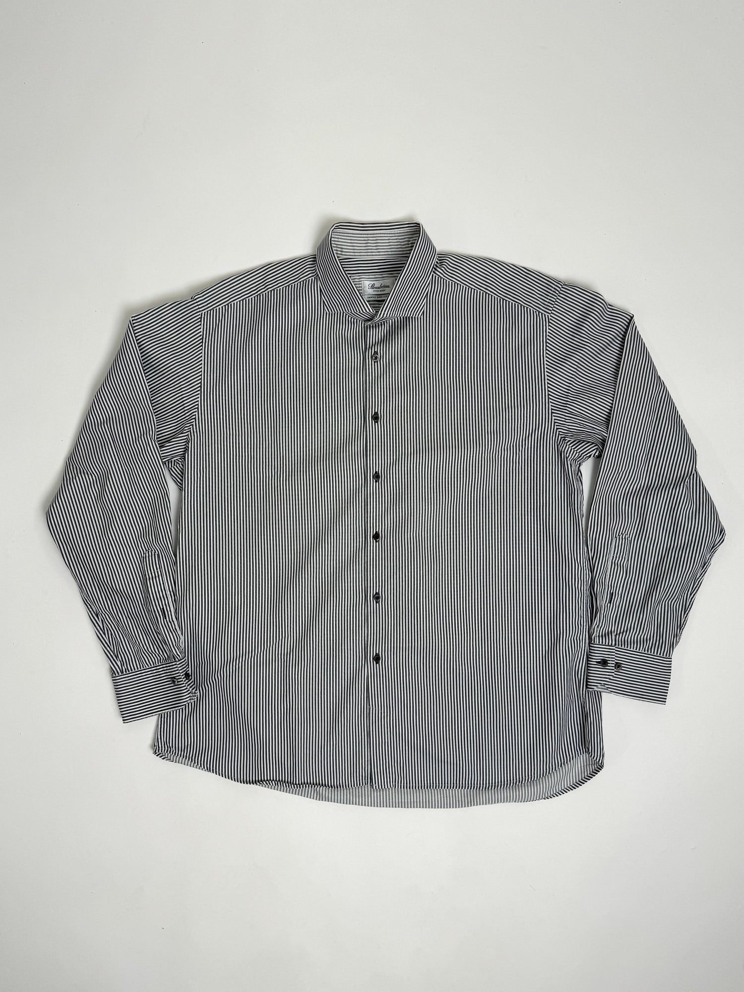 Stenströms White and Grey Striped Fitted Body Shirt