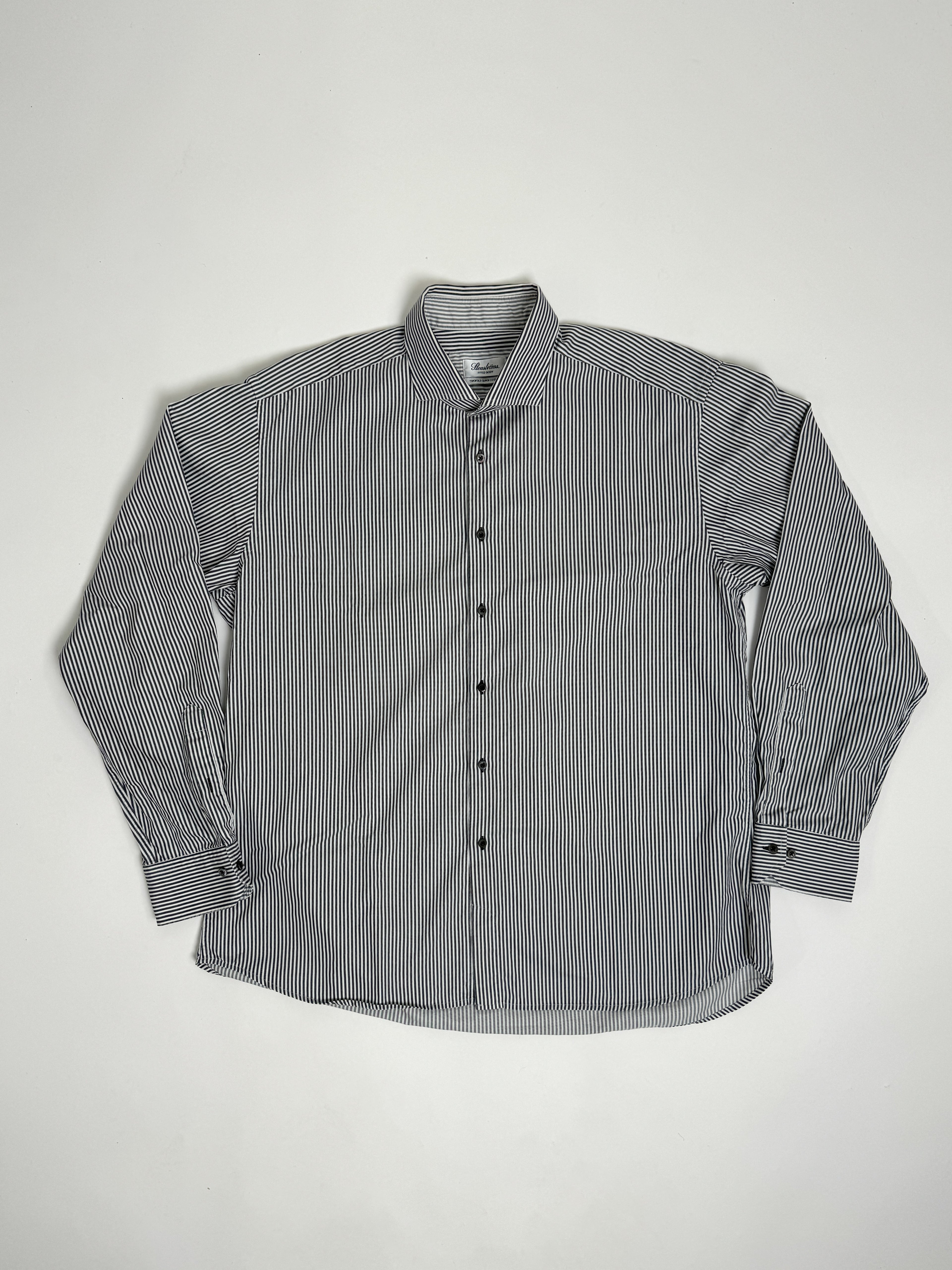 Stenströms White and Grey Striped Fitted Body Shirt