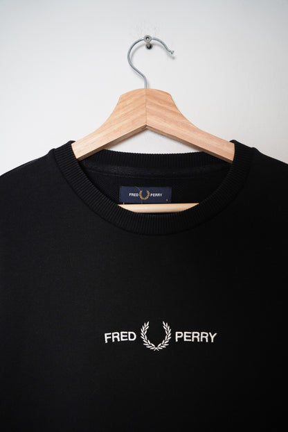 Fred Perry Black Logo Print O-neck Cotton Knit