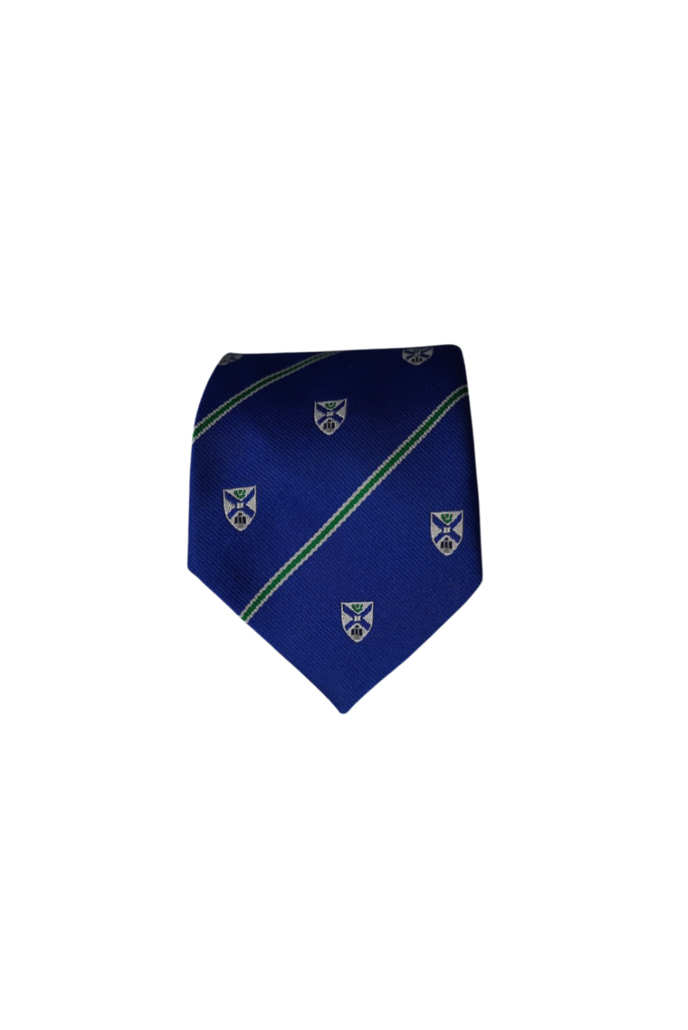 Blue, White and Green Striped Shield Crest Ivy League Tie