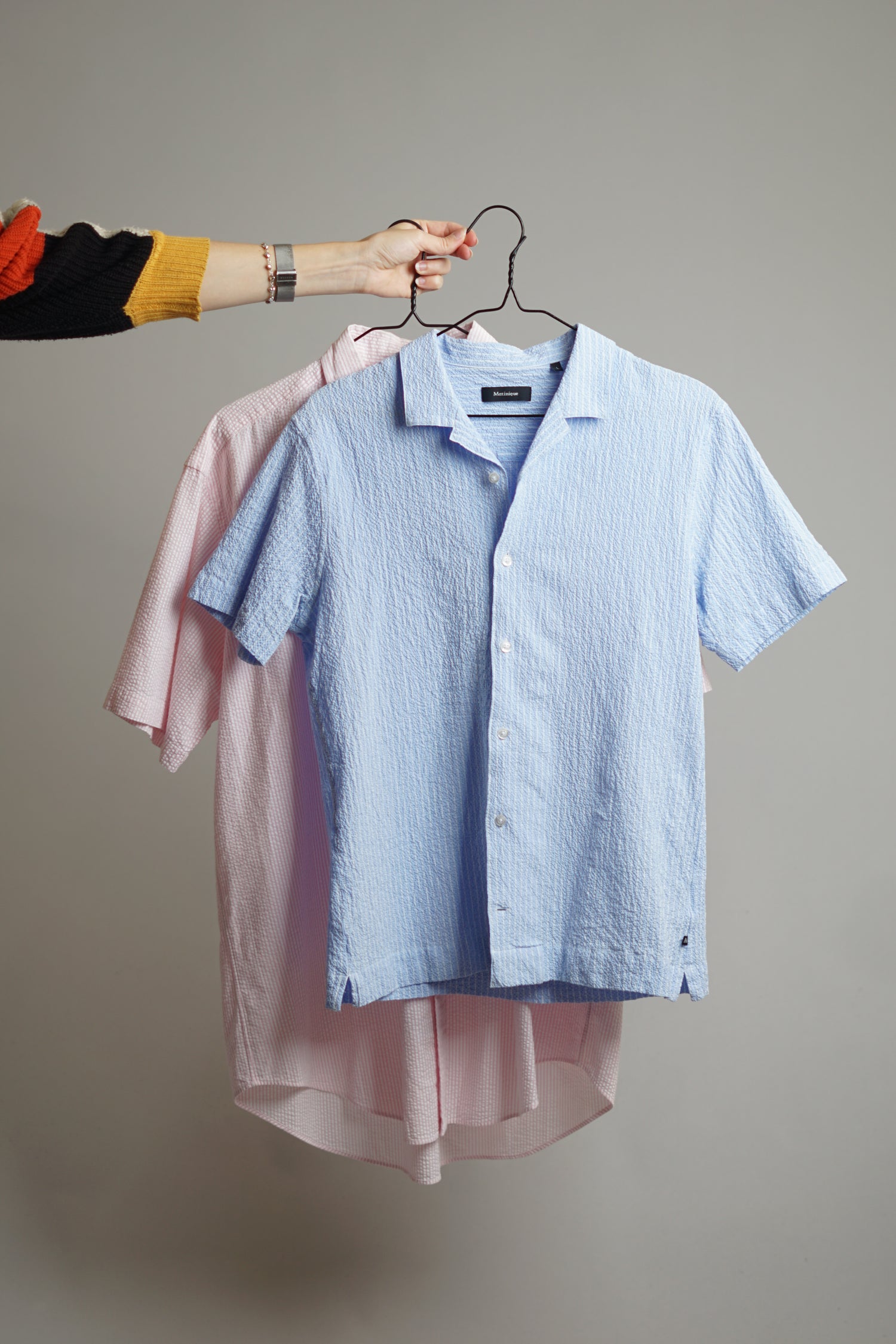 Matinique Babyblue Striped Short Sleeved Seersucker Shirt