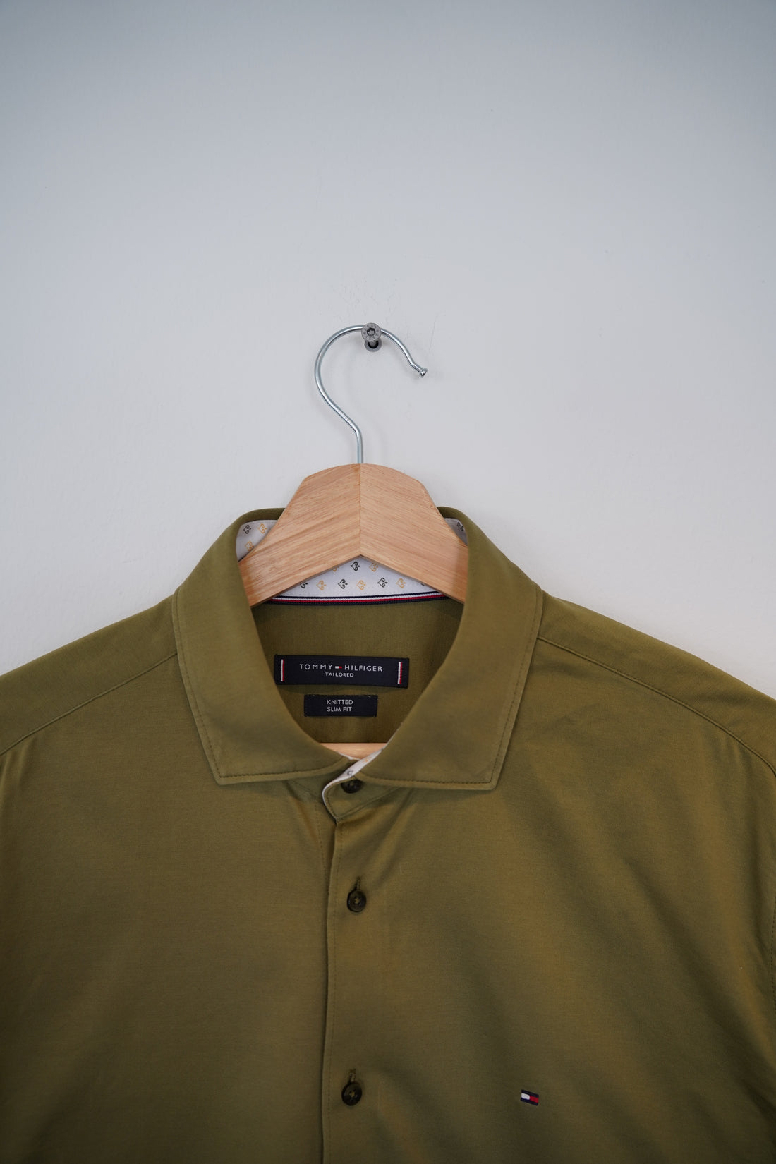 Tommy Hilfiger Tailored Armygreen Knitted Slim Fit Cotton Shirt