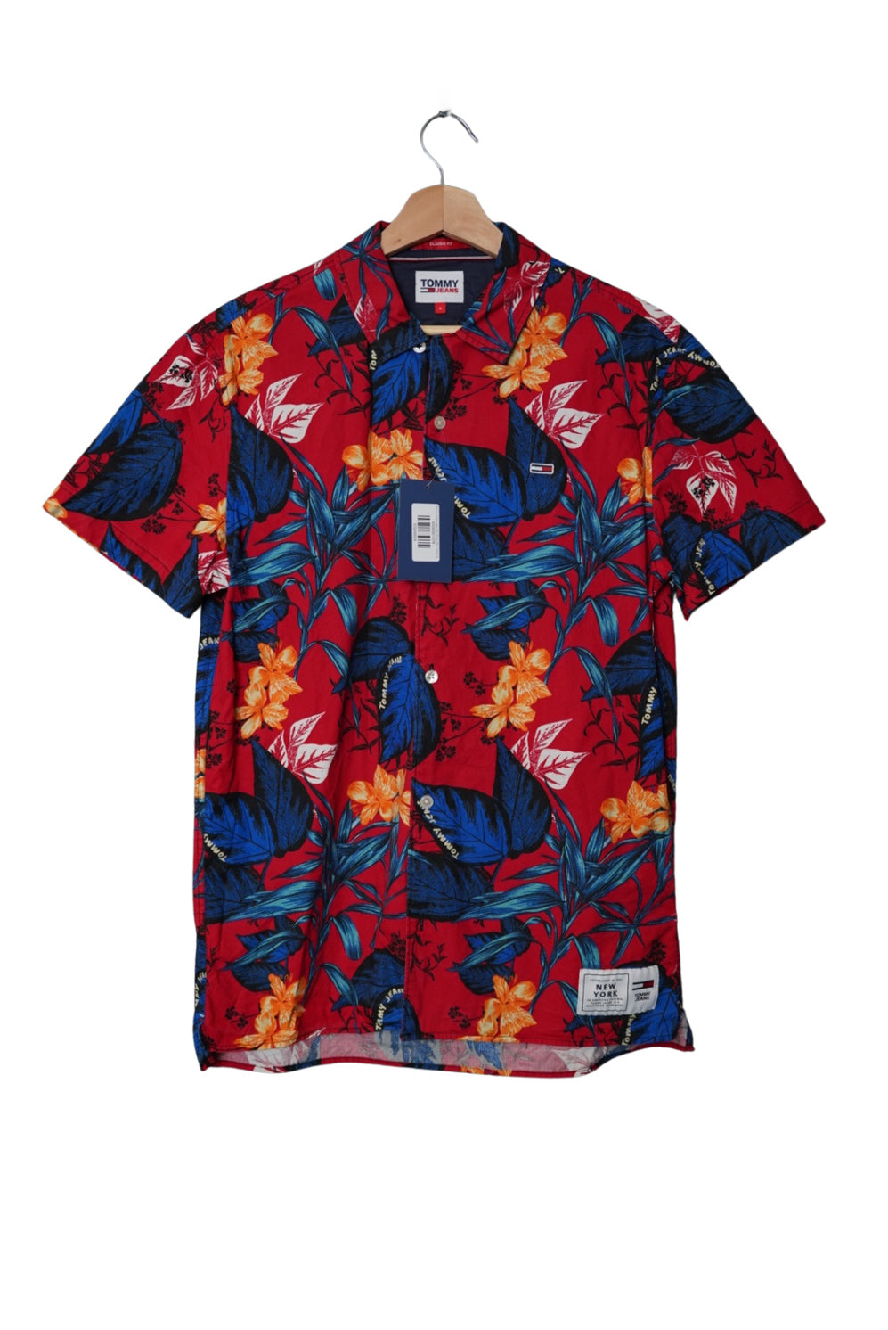 Tommy Hilfiger Jeans Red Flower Print Classic Fit Cotton Short Sleeved Shirt