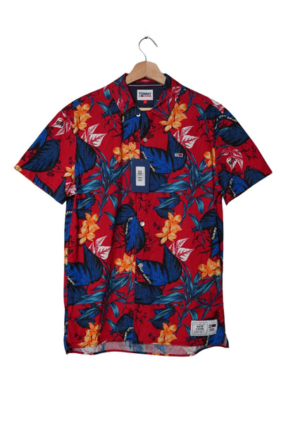Tommy Hilfiger Jeans Red Flower Print Classic Fit Cotton Short Sleeved Shirt