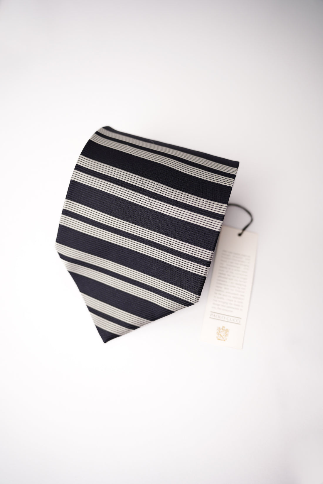 Paolo Gucci Navy and Grey Striped Scarcity Vintage Silk Tie