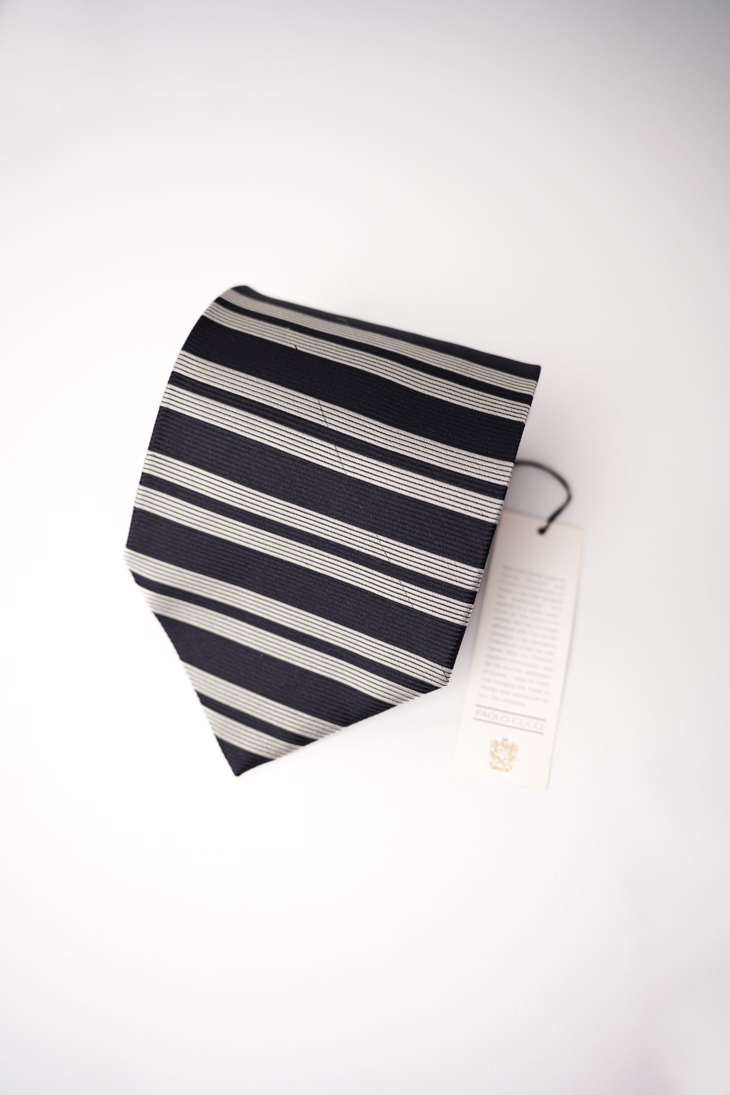 Paolo Gucci Navy and Grey Striped Scarcity Vintage Silk Tie