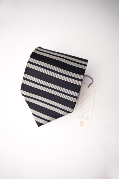 Paolo Gucci Navy and Grey Striped Scarcity Vintage Silk Tie