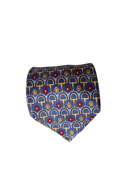 Luca Franzini Blue Chain Print Vintage Silk Tie