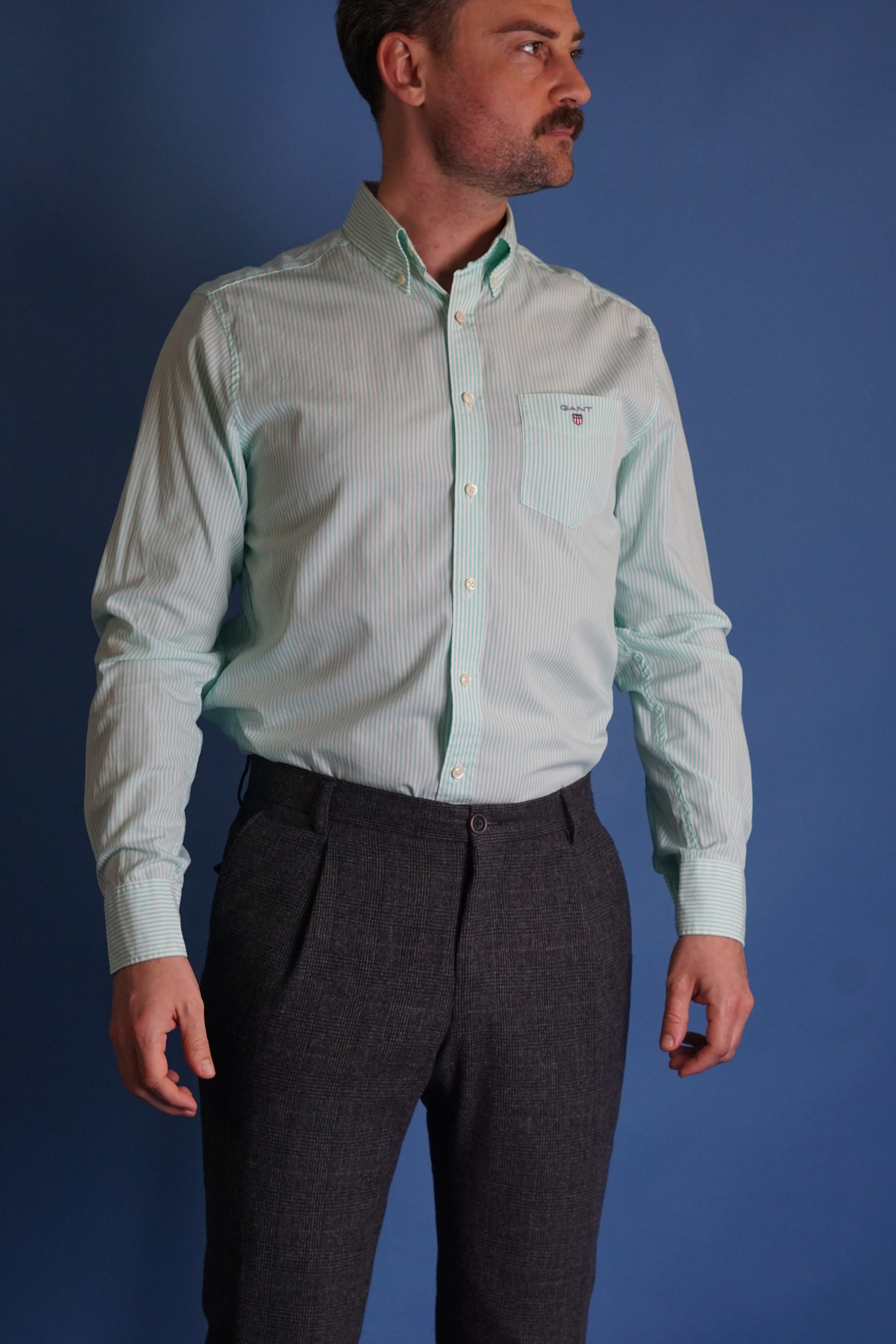 Gant Green Striped Poplin Banker Regular Fit Shirt