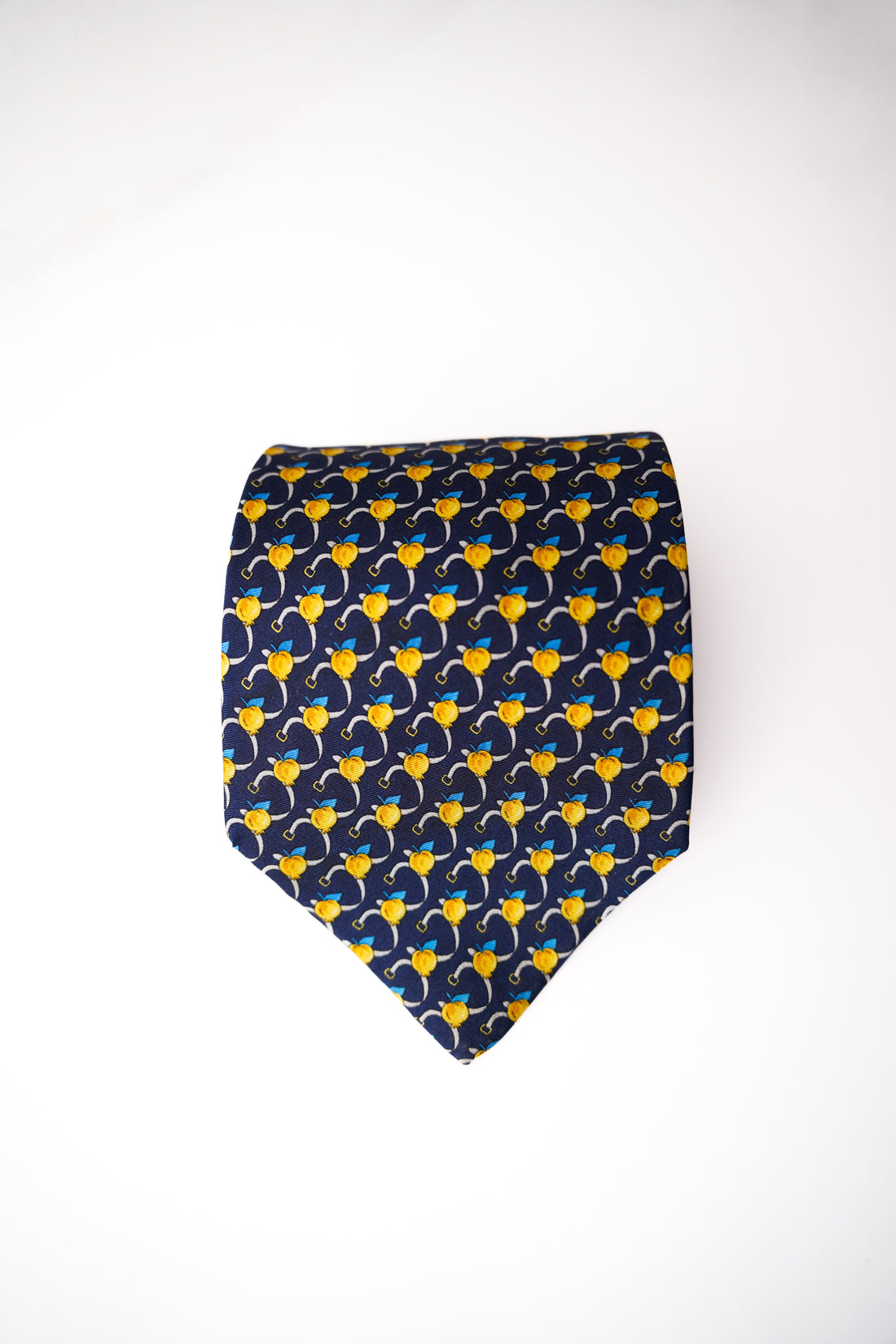 Florentino Blue and Lemon Print Vintage Silk Tie