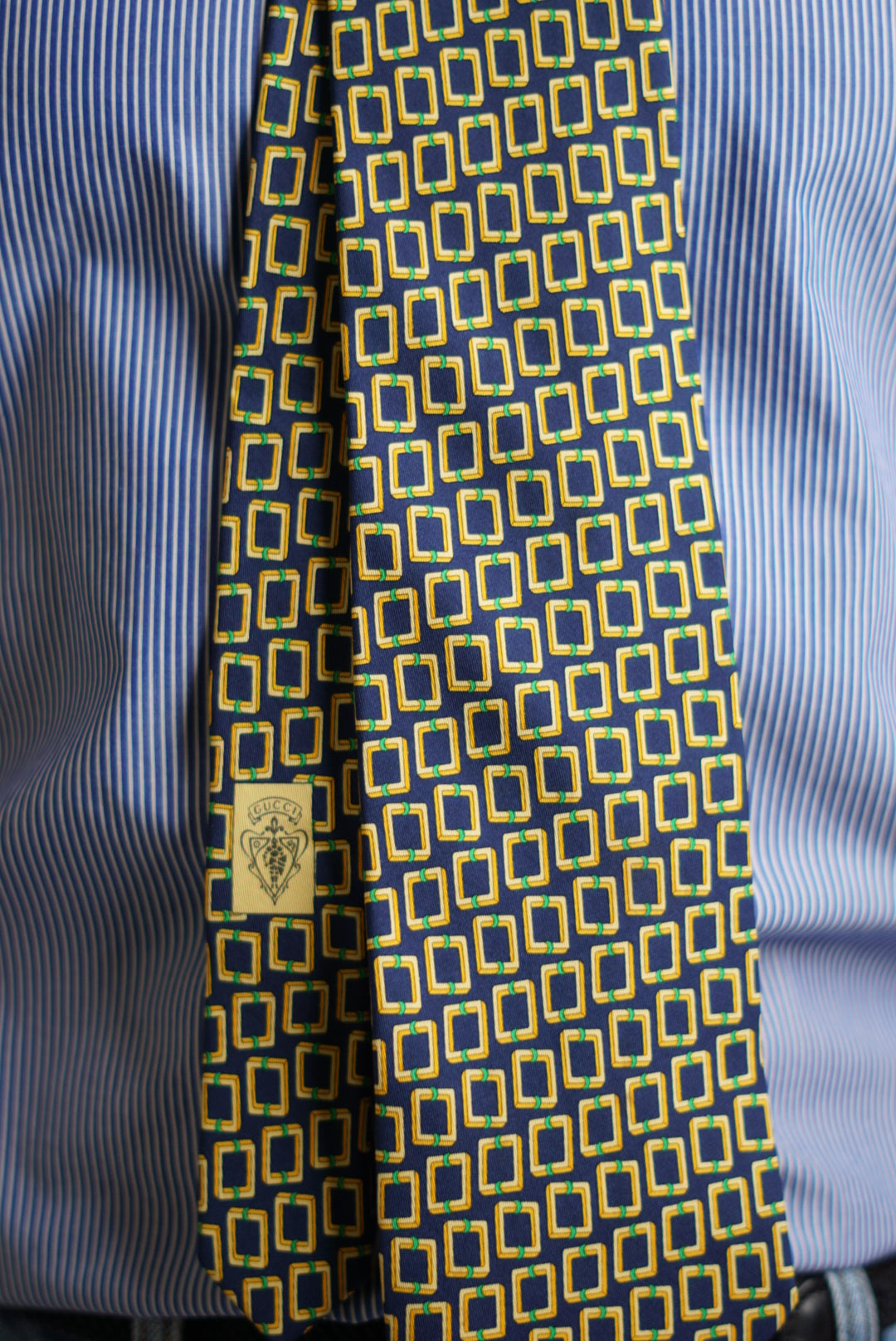 Gucci Navy and Yellow Chain Silk Tie