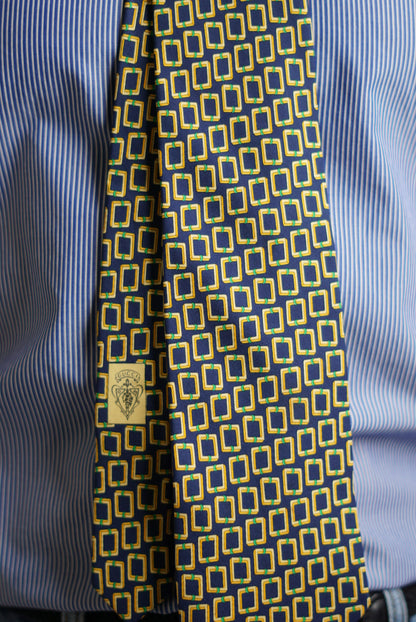 Gucci Navy and Yellow Chain Silk Tie