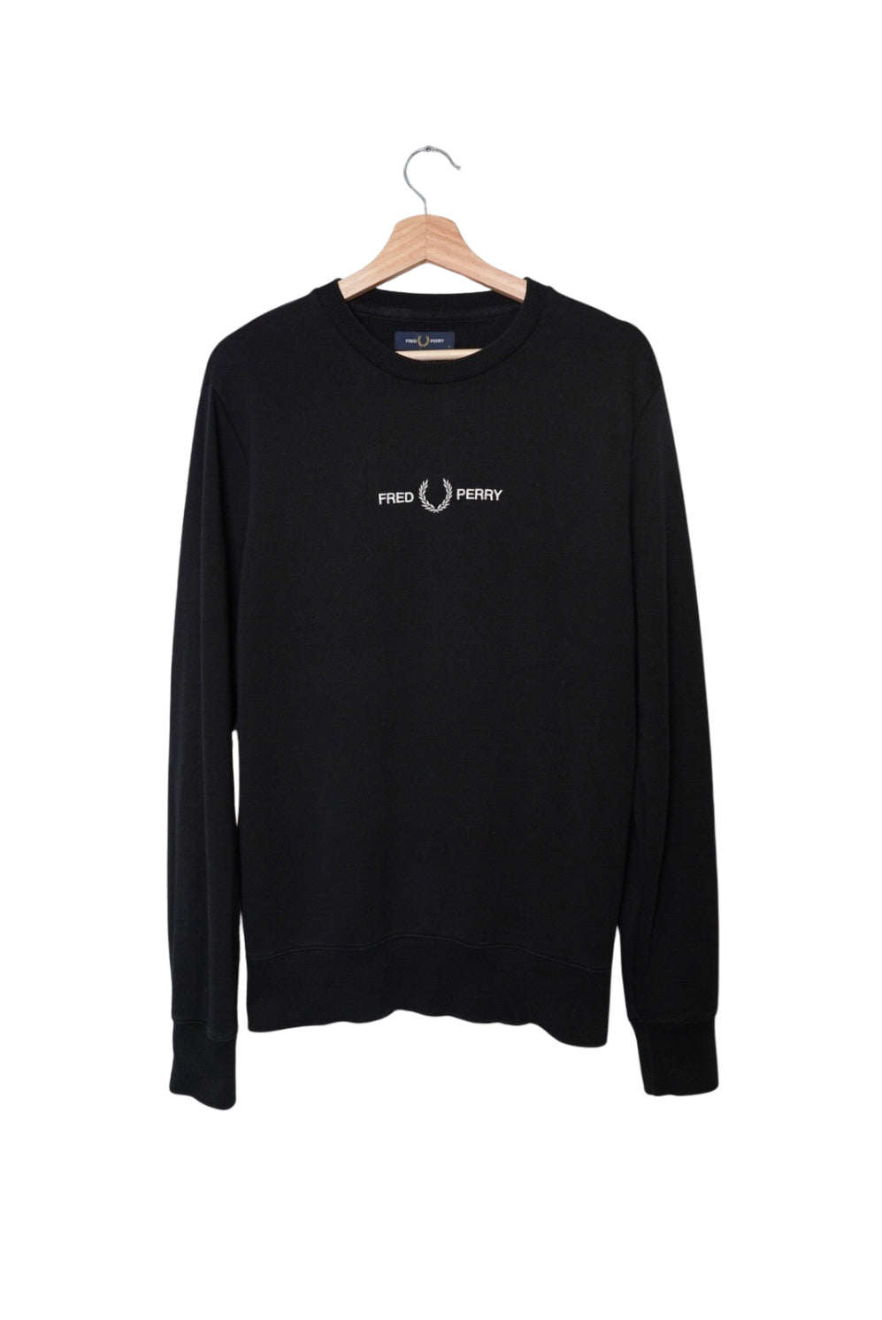 Fred Perry Black Logo Print O-neck Cotton Knit