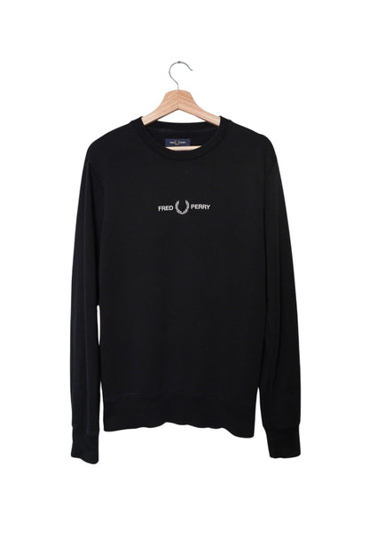 Fred Perry Black Logo Print O-neck Cotton Knit