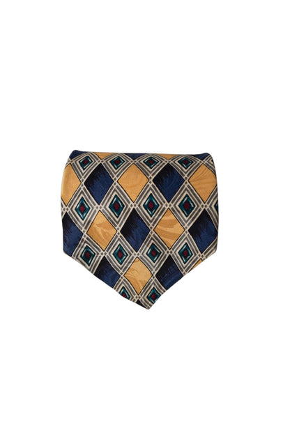 Sabitini Vintage Yellow and Navy Harlequin Silk Tie
