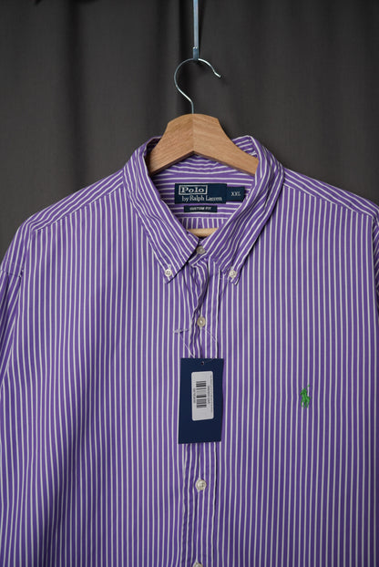 Polo Ralph Lauren Purple and White Striped Custom Fit Button Down Cotton Shirt