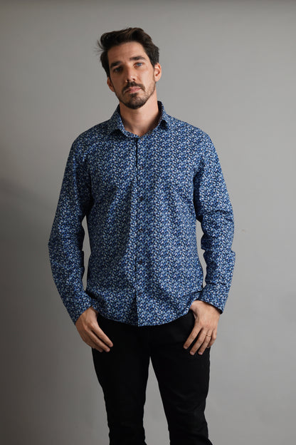 Matinique Blue and White Flower Pattern Shirt