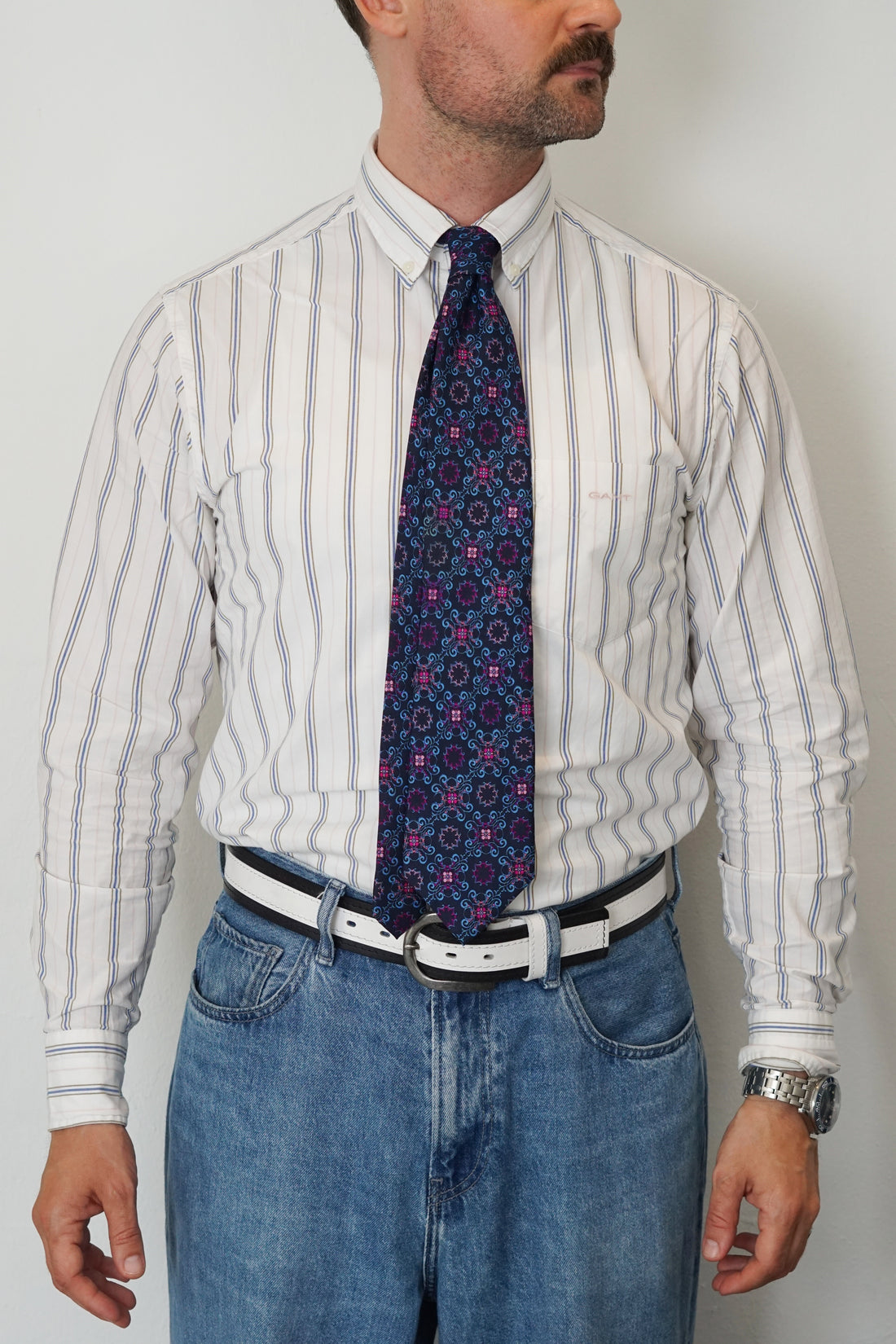 Pierre Balmain Navy and Purple Silk Tie