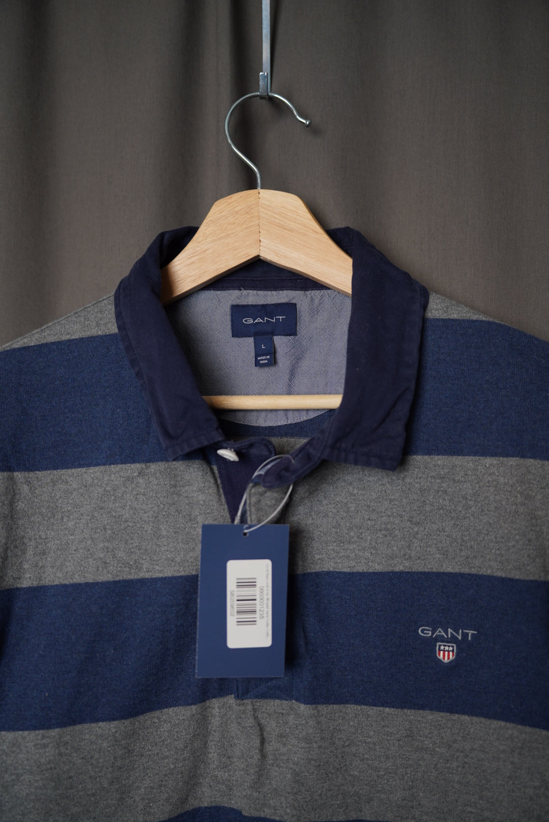 Gant Navy and Grey Striped Navy Collar Cotton Rugger