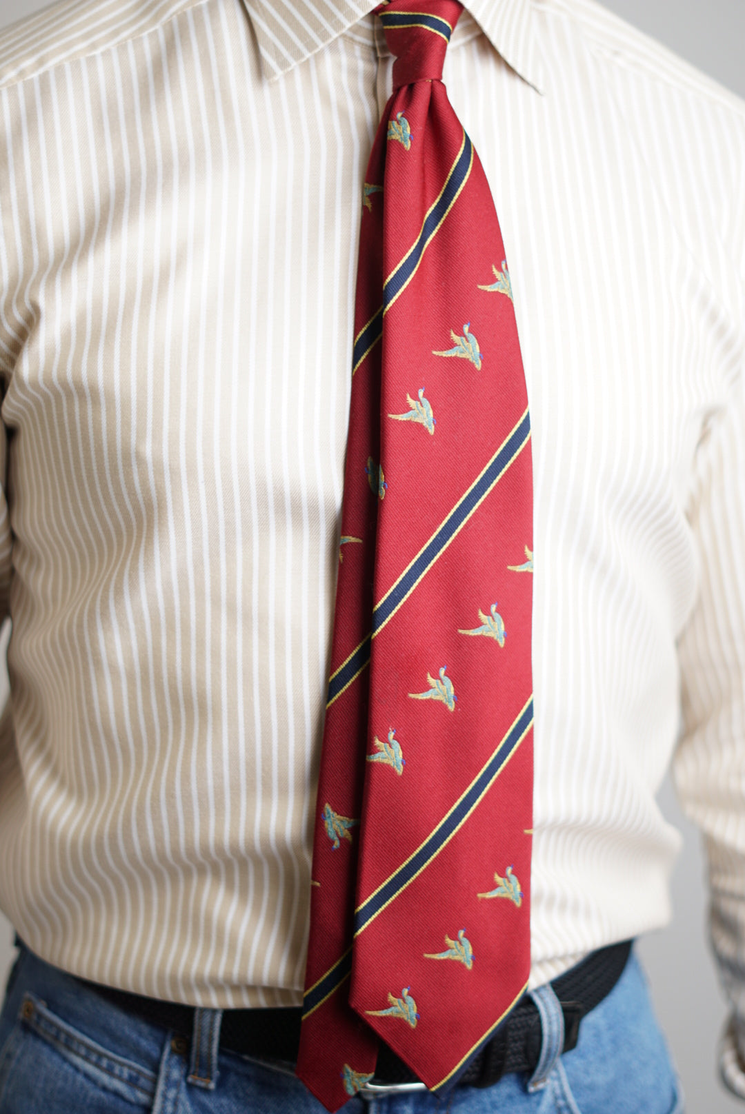 Red and Navy Striped Swan Crest Tie