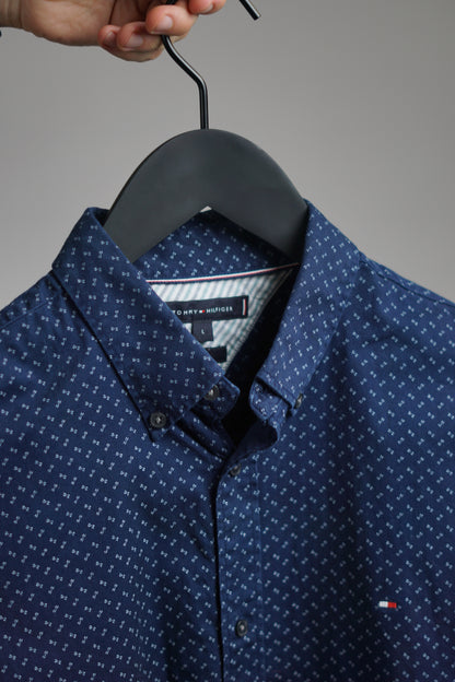 Tommy Hilfiger Navy Slim Fit White Dotted Shirt