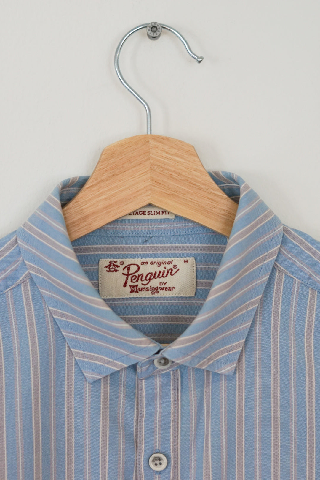 Pinguin – Blau und Grau gestreiftes Heritage Slim Fit-Hemd