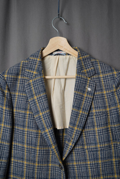 Gant Rugger Blue and Yellow Checkered 3/2 Roll Wool Blazer