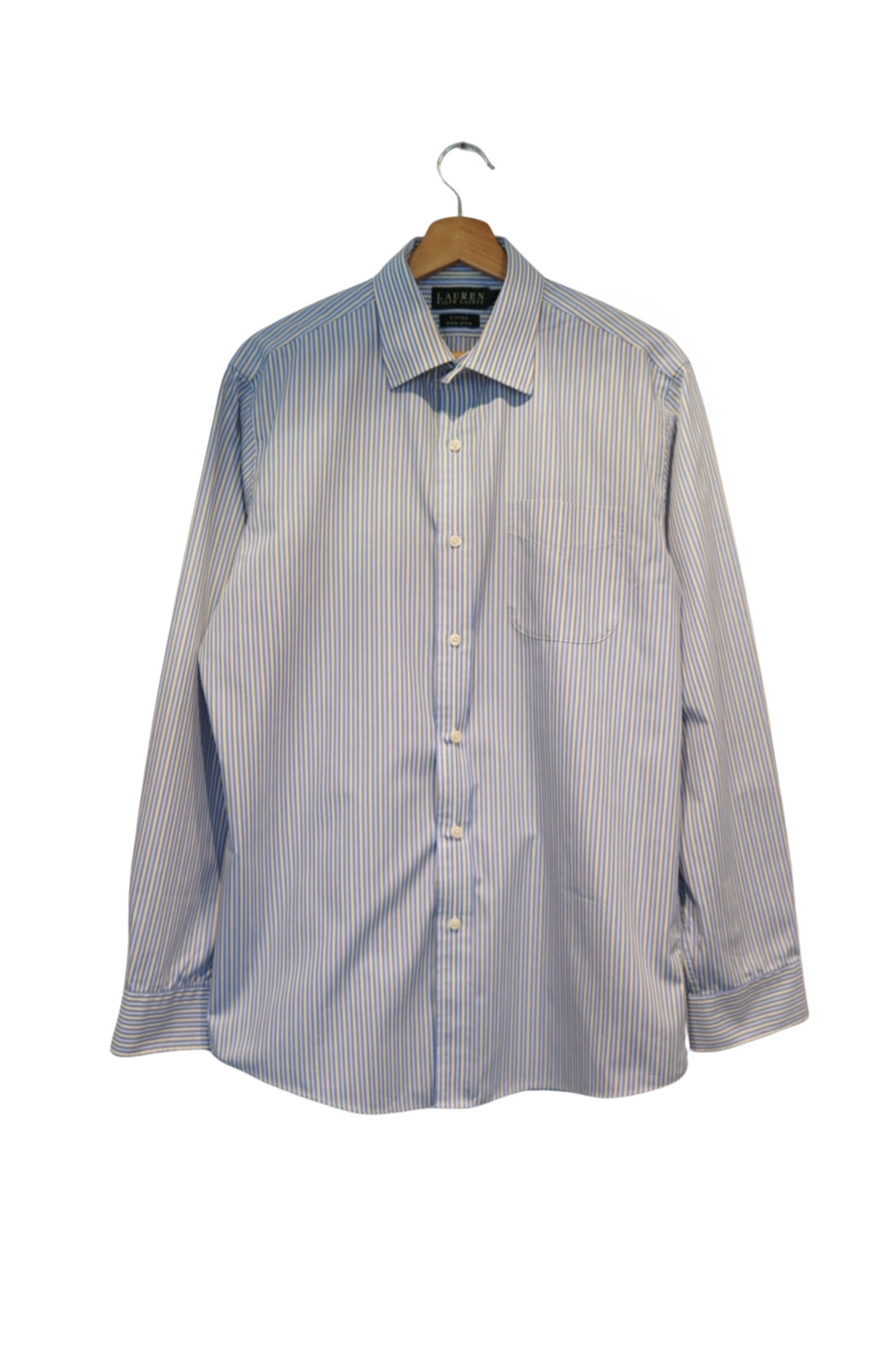 Ralph Lauren Lightblue, White and Yellow Striped Fitted Non Iron Cotton Shirt