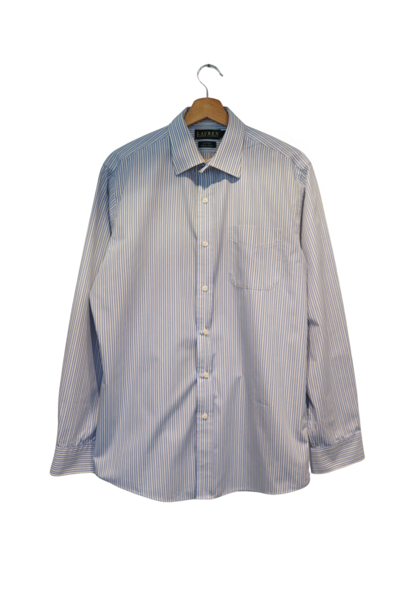 Ralph Lauren Lightblue, White and Yellow Striped Fitted Non Iron Cotton Shirt