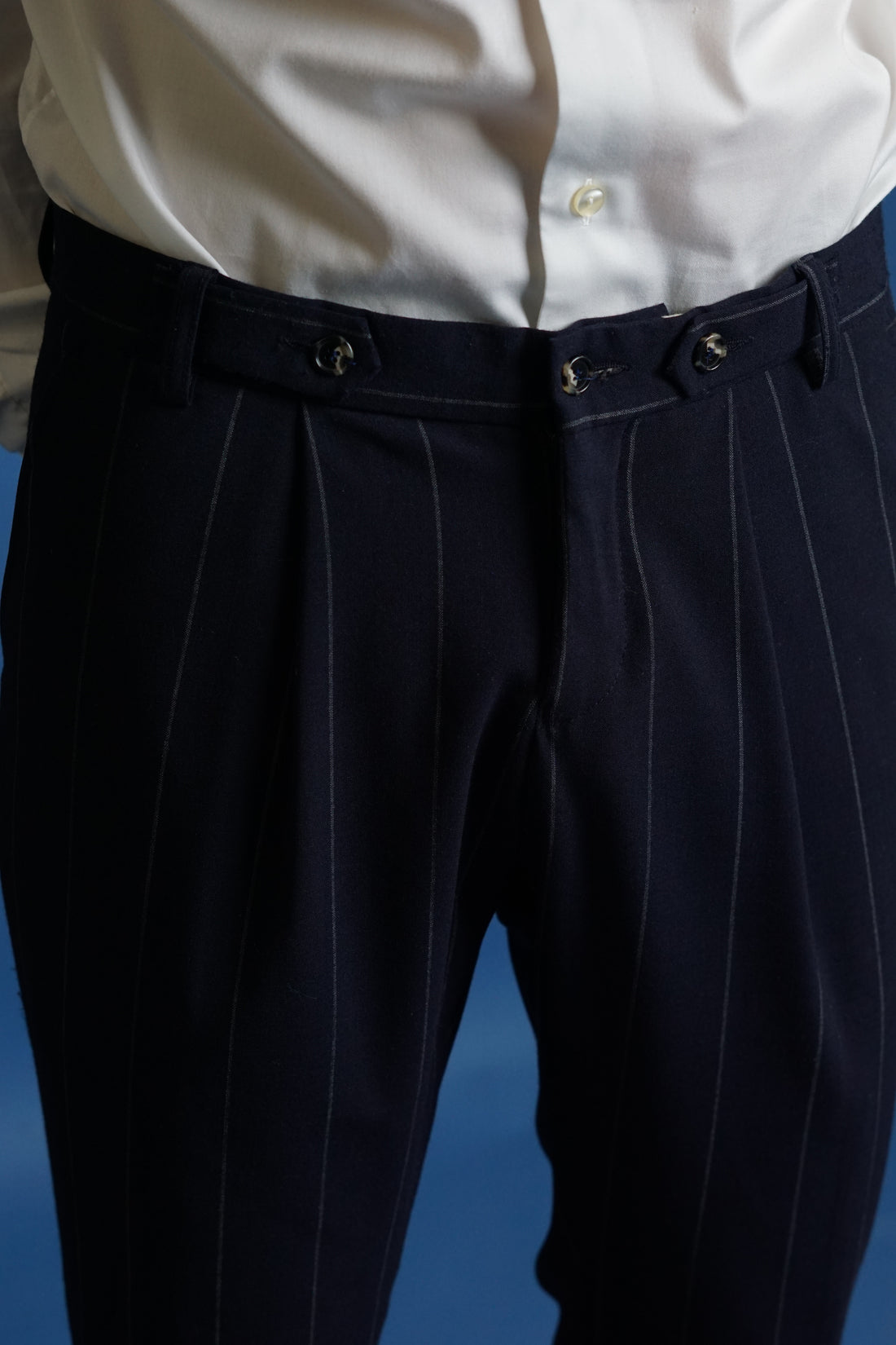 Bertoni Navy Pinstriped Dress Pants