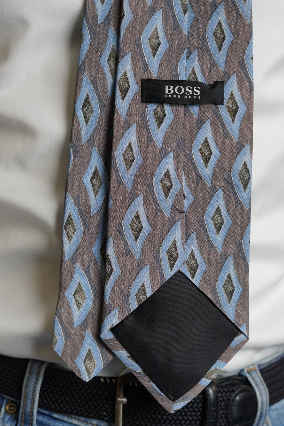 Hugo Boss Grey and Lightblue Sqaures Silk Tie