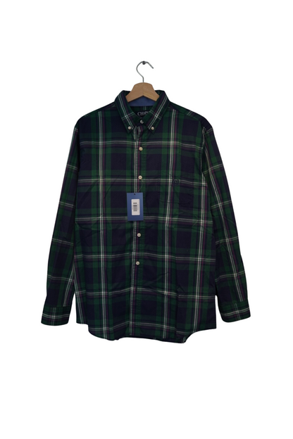 Ralph Lauren Chaps Green and Navy Checkered Easy Care Cotton Shirt