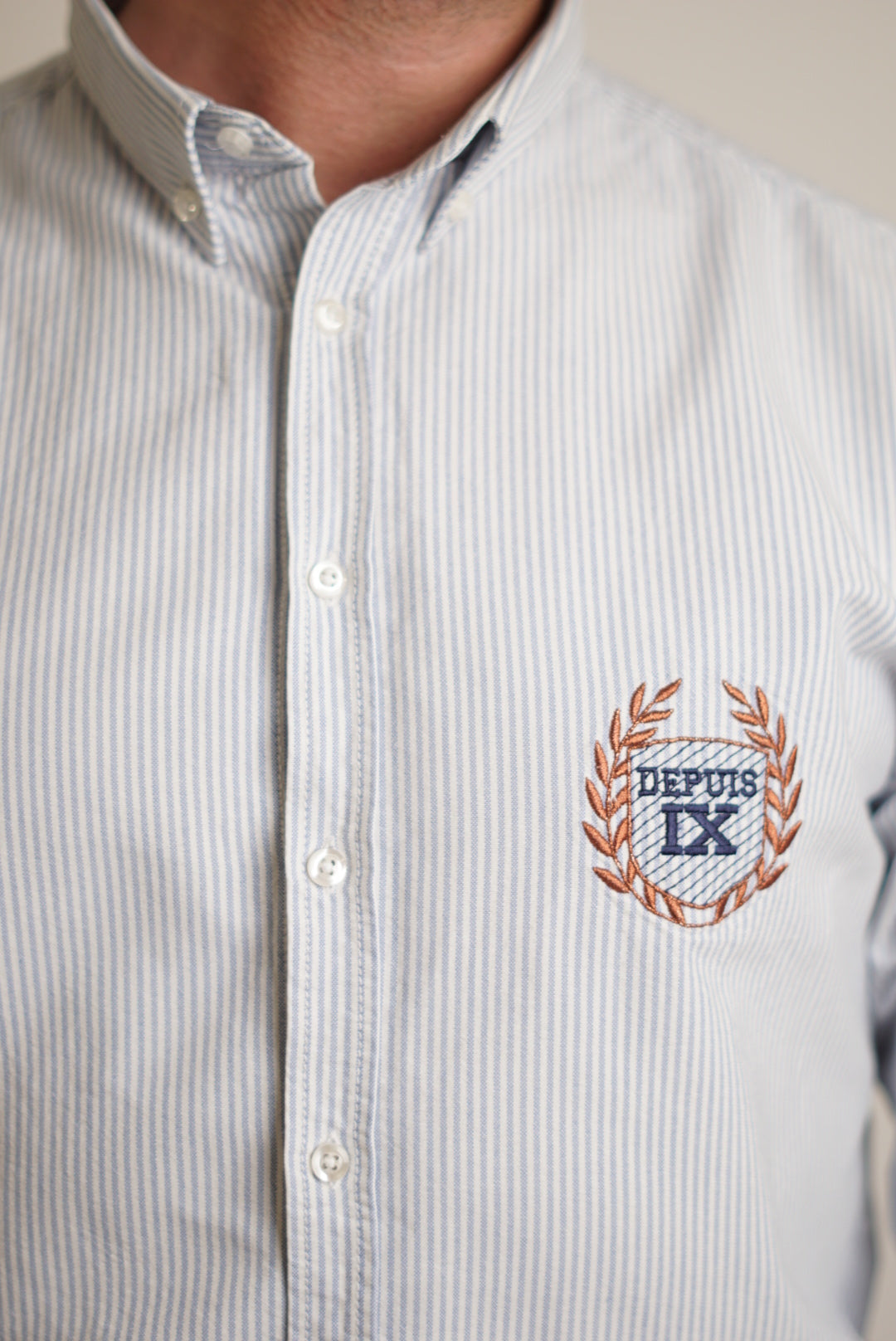 Les Deux Lightblue Striped Depuis IX Crest Oxford Shirt