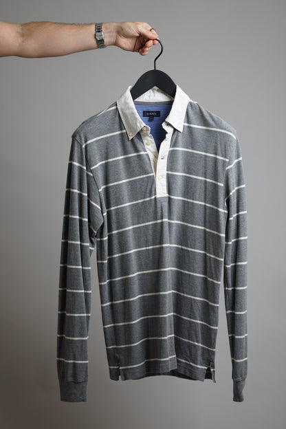 Gant Grey Striped Long Sleeved Polo Shirt