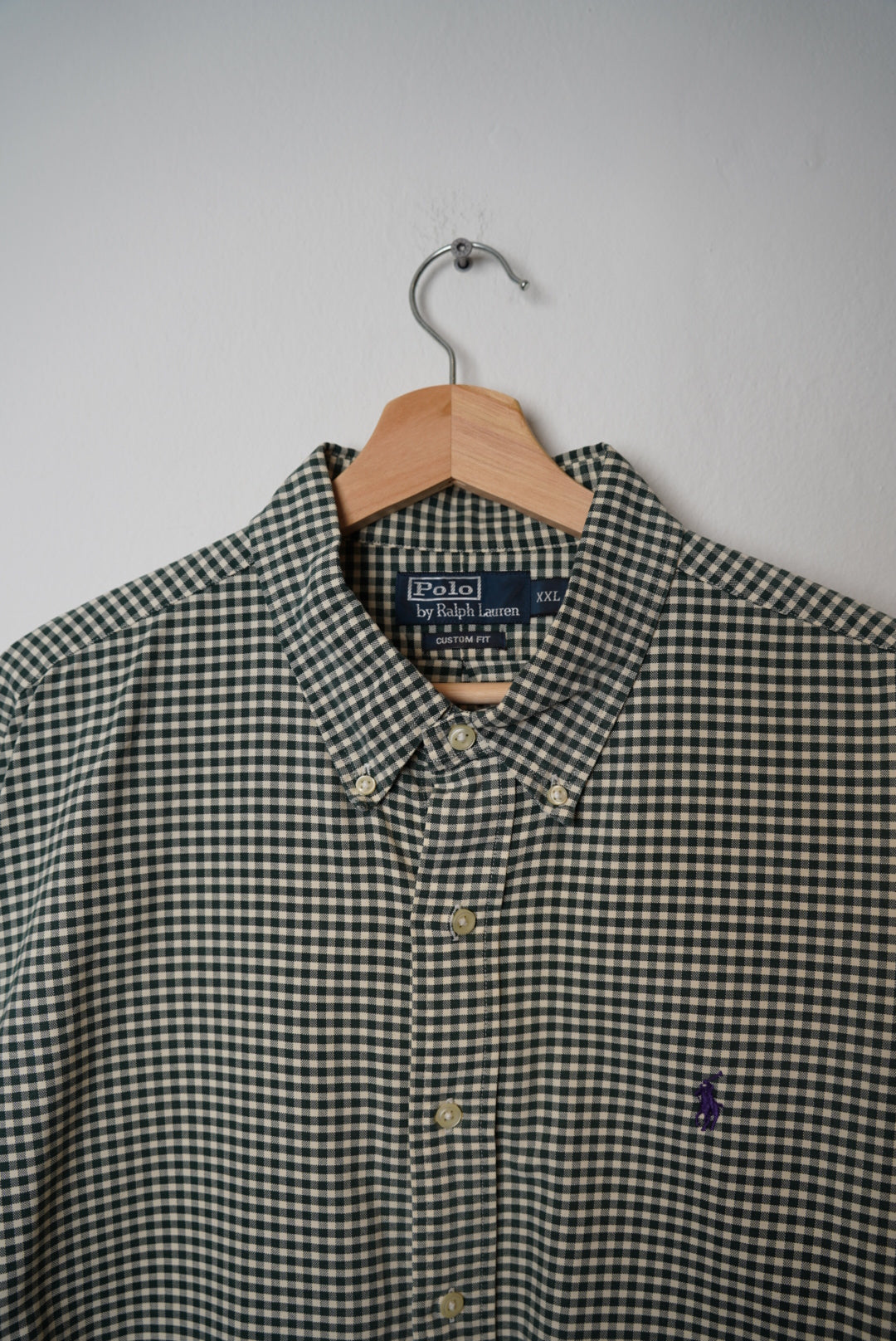 Ralph Lauren Darkgreen and White Checkered Custom Fit Cotton Shirt