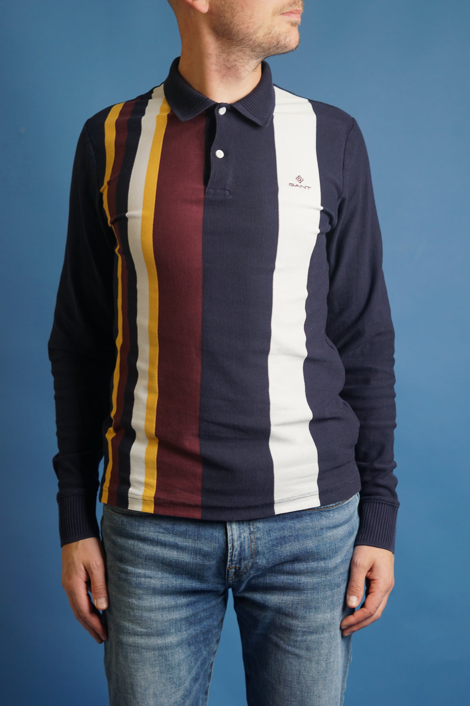 Gant Navy, Red, Yellow and White Pima Cotton Long Sleeve Polo Short