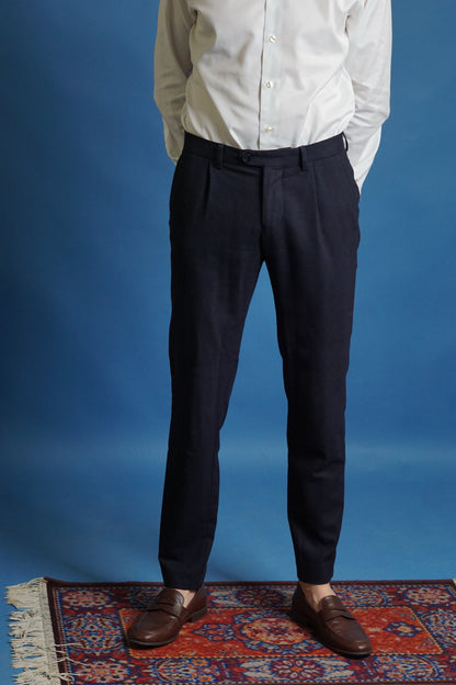 Bertoni Navy Cotton Dress Pants