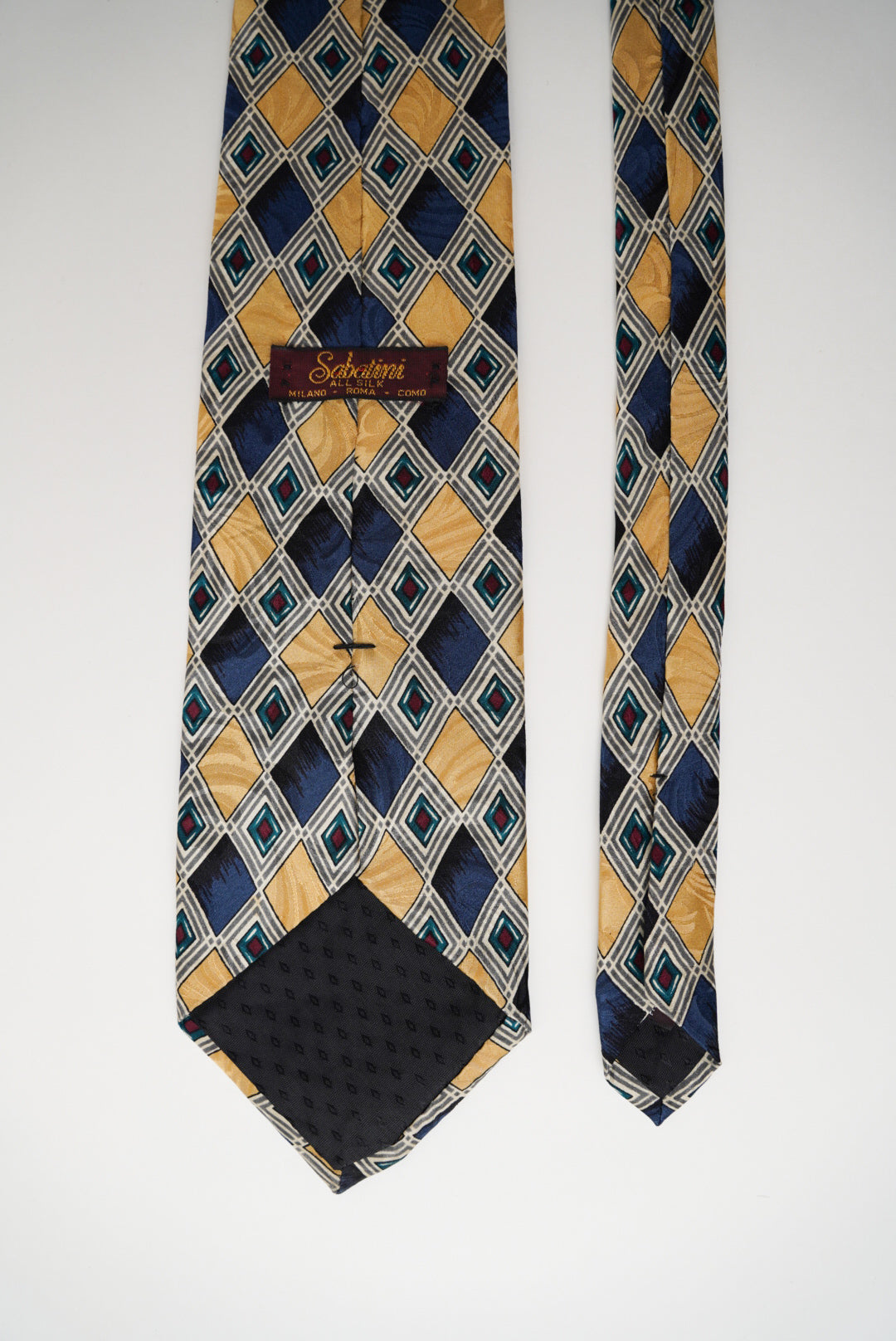 Sabitini Vintage Yellow and Navy Harlequin Silk Tie