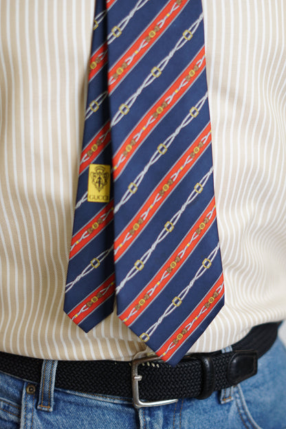 Gucci Navy and Red Striped Silk Tie