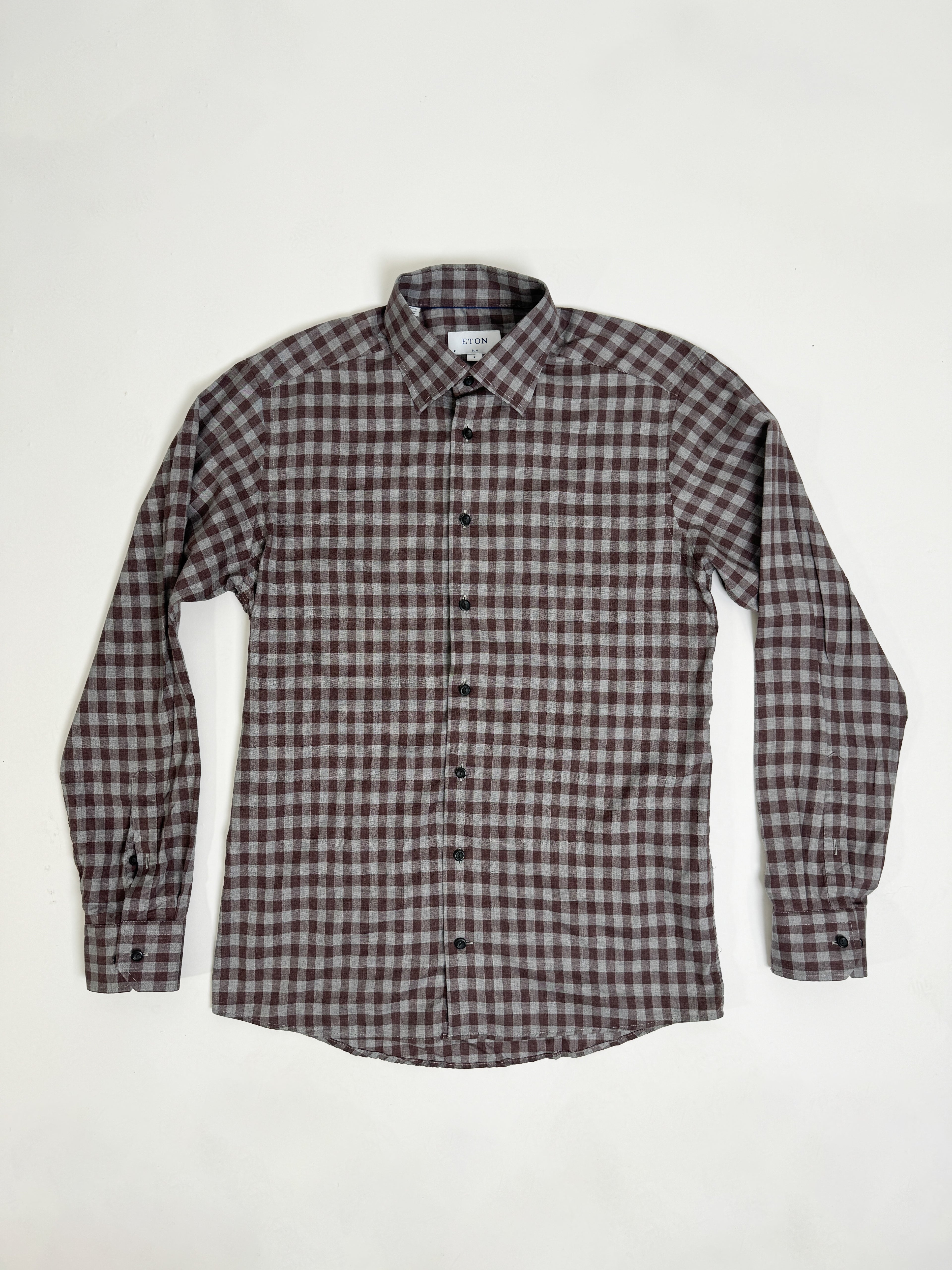 Eton Grey and Light Purple Checkered Slim fit Shirt